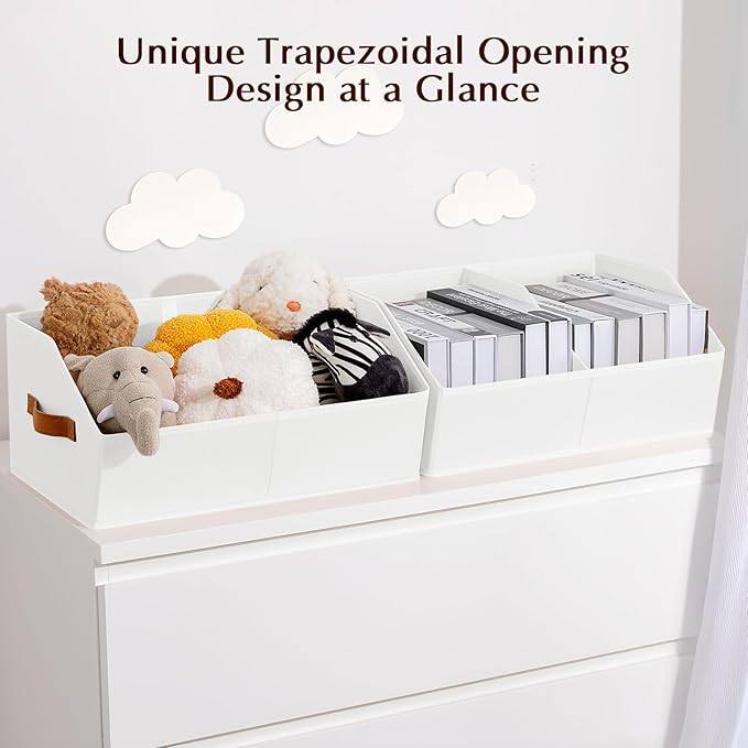 Closet Organizers and Storage Bins - 6 Pack Collapsible Divided Trapezoidal Cube Storage Bins Baskets with Orange Handle for Organizing Clothes Blankets, Toys, Books, Towels(White)