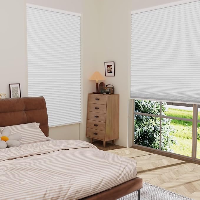 MYshade Cordless Blackout Cellular Shades for Windows, Honeycomb Window Shades with Thermal Insulation, Child & Pet Safe Room Darkening Shade, Easy Install,29.5" W x 50" H, White