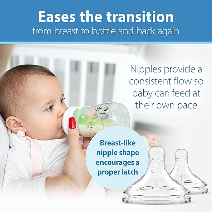Dr. Brown's Anti-Colic Options + Wide-Neck Baby Bottle Designer Edition, Woodland + Jungle, 5 oz/150 mL, Level 1 Slow Flow Nipple, 0m+, 4-Pack