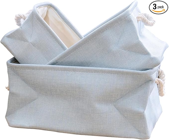 Storage Baskets for Shelves, Closet Organizer Bins, Clothes Storage Bins with Metal Frame, Large Baskets for Organizing and Storage, Collapsible Blue 3-Pack