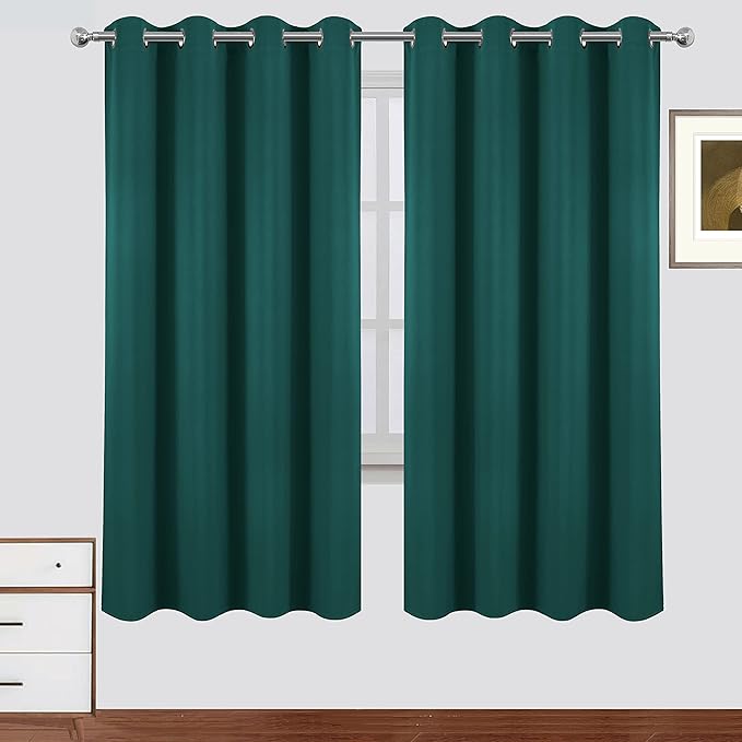 LEMOMO 100% Blackout Curtains 52 x 72 Inch Sea Teal Curtains 2 Panels Darkening Thermal Insulated Bedroom Curtains