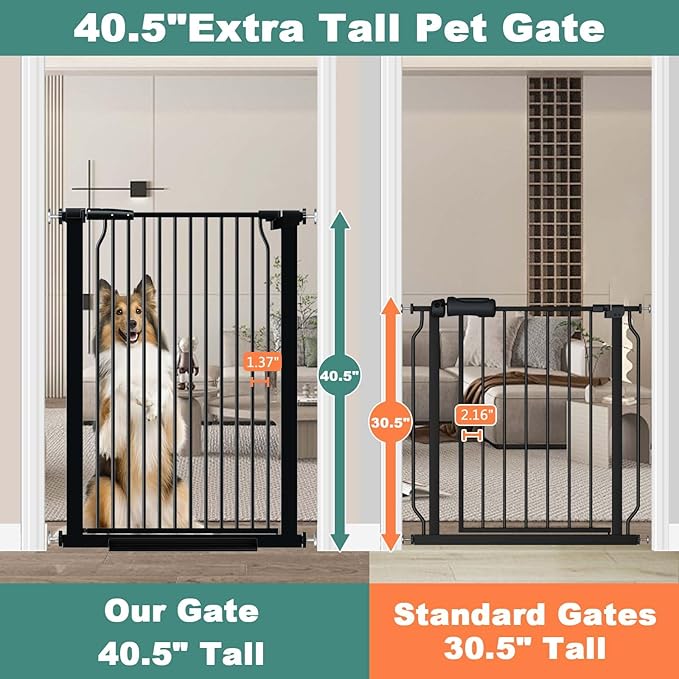40.5" Extra Tall Baby Gate for Doorways, 49.2"-54.7" Extra Wide Pet Gate Pressure Mounted, 1.37" Narrow Space Puppy Dog Barrier Indoor, No Drill Safety Child Gate, No Climb Fence Black