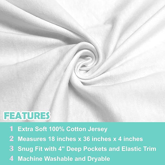 American Baby Company 100% Natural Cotton Fitted Cradle/Bassinet Sheet 36" x 18" - Soft, Breathable & Hypoallergenic Bed Sheet, White, Neutral for Boys & Girls (Pack of 2)