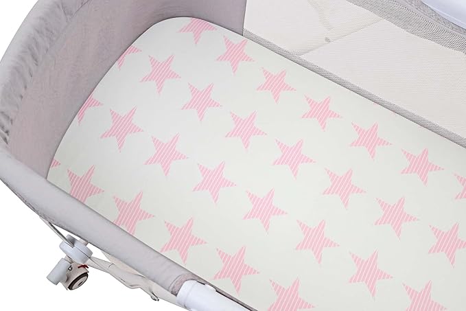 Onacosht Stretchy Bassinet Sheets 33" x 19" Compatible with Mika Micky, KoolaBaby (3 in 1), BabyBond, HARPPA and RICUTON Bedside Bassinet, 3 Pack for Baby Boy and Girl, Pink Arrow Star Stripe Printing