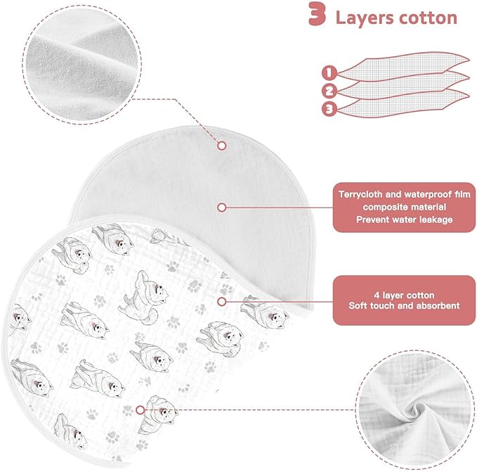 Qinllo 2 Pack Muslin Burp Cloths Samoyed Dogs White Cotton Baby Burp Cloths Extra Absorbent and Soft Thick Burping Cloth for Baby Boys Girls 22x11 Inch