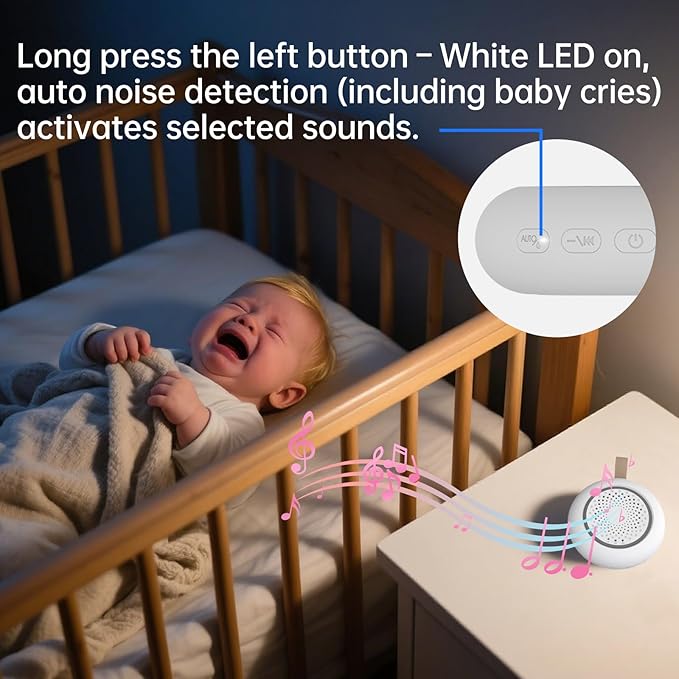 AMZSA White Noise Sound Machine for New Baby & Adults – 24 Sleep Sounds Including Rain, Green & Pink Noise, Portable Noise Canceling Sound with Timer, Night Light & Rechargeable, for Sleeping & Travel