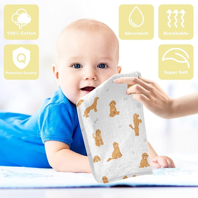 vvfelixl Baby Cotton Washcloths Labradoodle Dog Infants Bath Towel for Unisex Puppy Face Towels for Newborn, Natural Baby Wipes Delicate Skin, 11.8 X 11.8 inch, one sizex3