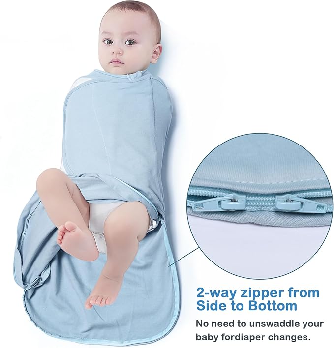 Baby Swaddle,Sleep Sack 6-12 Months,Adjustable Wearable Transition Blanket,Miracle Swaddles for Babies Large,100% Cotton（Cyan）