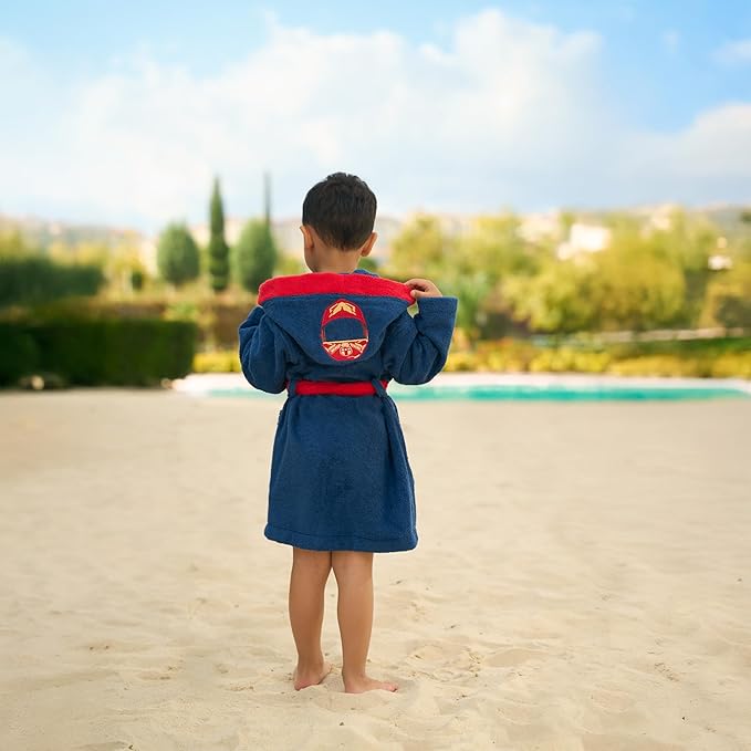 BAGNO MILANO Kids Organic Turkish Cotton Hooded Beach Cover-Up Towel, GOTS Certified, for Boys and Girls (Driver Navy, 5-6 Years)
