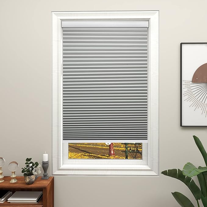 Changshade Cellular Shades Cordless Blinds Blackout for Indoor Windows, Thermal Insulated Honeycomb Blind Heat Blocking Room Darkening Shade 1.5'' Single Cell Pleated, Easy Install, 29" Wx72 H, Grey