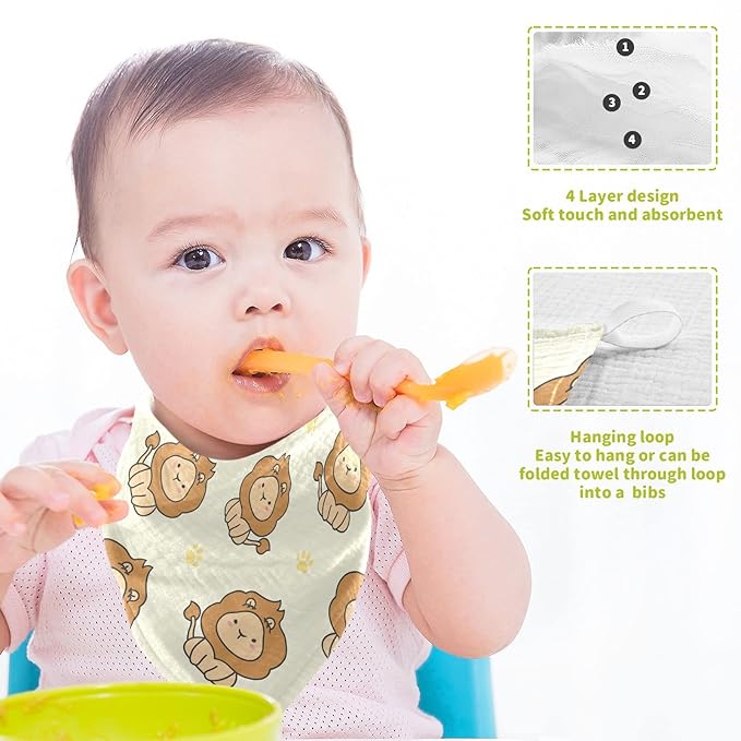 vvfelixl Baby Washcloths Cotton Cute Lion Baby Muslin Washcloths Soft Baby Face Towel for Newborn Infants Baby Wipes, 11.8 X 11.8 Inch, 5 Pack Yellow