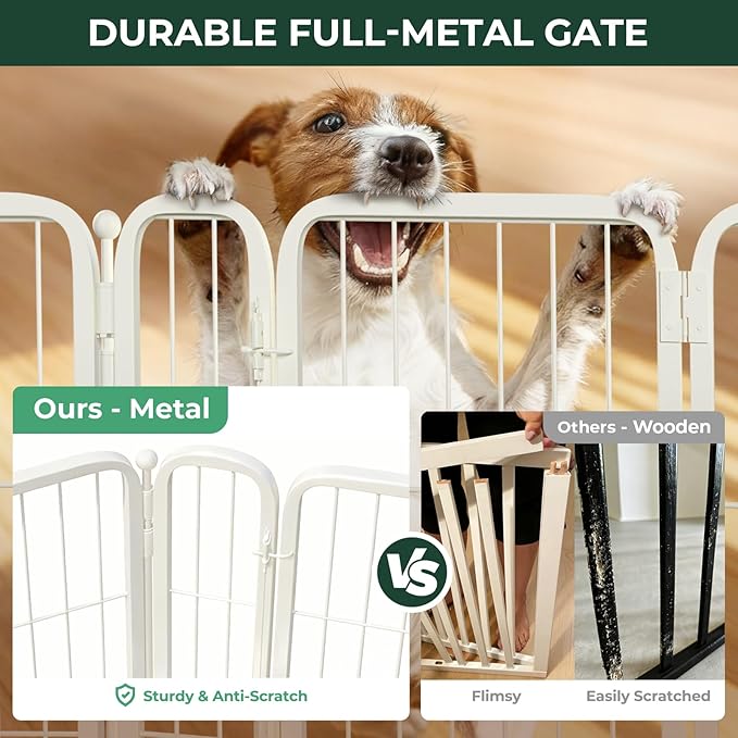 FXW Dog Gate Extra Wide Designed for Indoor Use, Adjustable Width Up to 183-inch Wide (24" H 8 Wire Panels for Puppies and Small Dogs), White