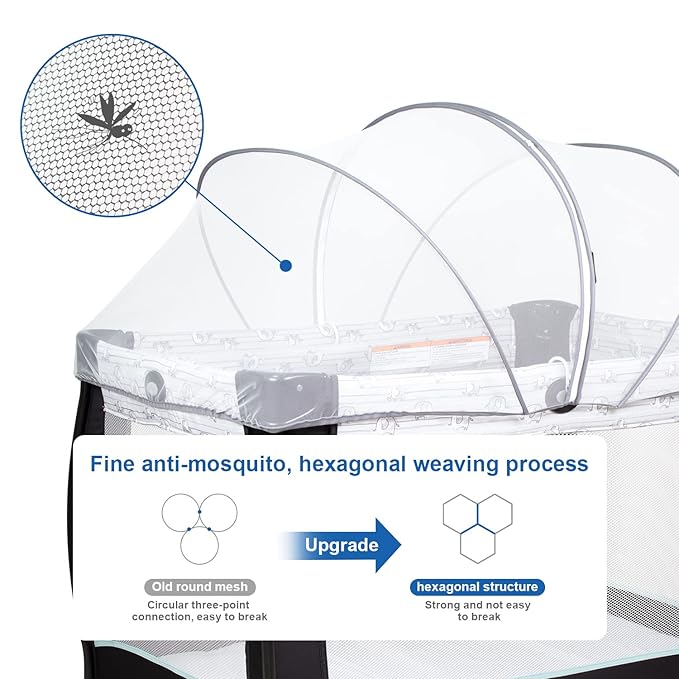 Beberoad Love Portable Playard Cover – Breathable Mosquito Net with 2-Way Zipper for Travel Cribs & Playpens (White)
