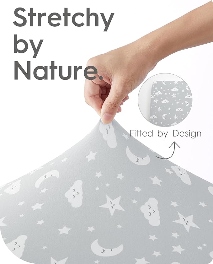 TotBasic Crib Fitted Sheet Star, Super Stretchy Jersey Crib Sheets, Buttery Soft Boy Crib Mattress Sheets, Ultra Breathable Baby Bed Sheets 28x52x9 Extra Deep Pocket, 2 Pack