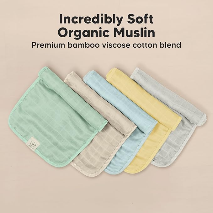 KeaBabies Cotton Muslin Burp Cloths Baby Boy, Girl - 5-Pack Soft & Absorbent Burping Cloth for Babies, Large Baby Towels & Washcloths for Newborn, Spit Up Rags, No Shrink, 20x10" (Mirage)