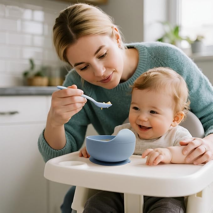 Tiny Tastes 10-Piece Silicone Baby Feeding Set – BPA-Free, Spill-Proof Suction Plate, Bowl, Bib, Snack Cup & Utensils | Dishwasher Safe, Baby Gift Ready (Blue)