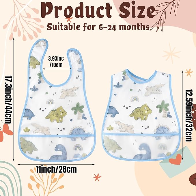 R HORSE 5Pcs Baby Bibs Set Toddler Bibs with Crumb Catcher Pocket & Snap Button Waterproof Baby Feeding Bibs for 6-24 Months