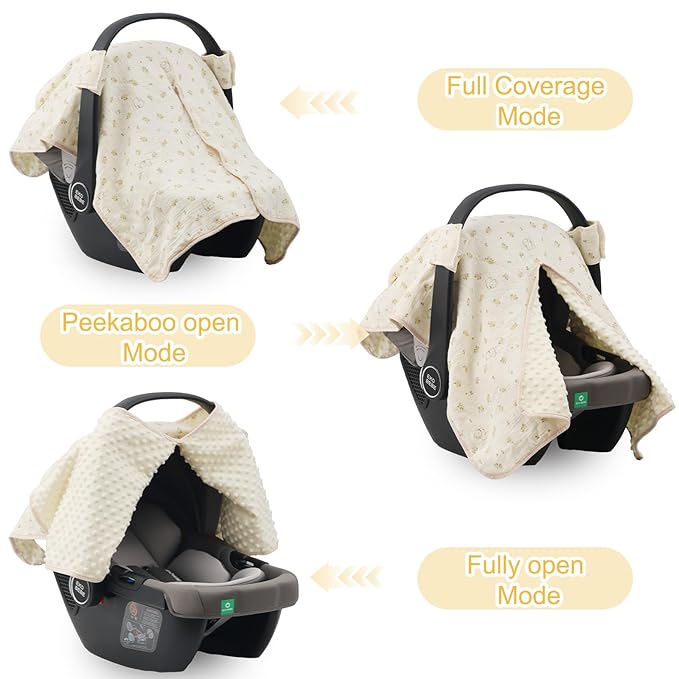 2-in-1 Baby Car Seat Cover, Baby Car Seat Canopy, Mom Nursing Cover，Easy to Install Shield，Multi-Purpose | Winter Warm & Summer Shade Use (Yellow Little Flower)