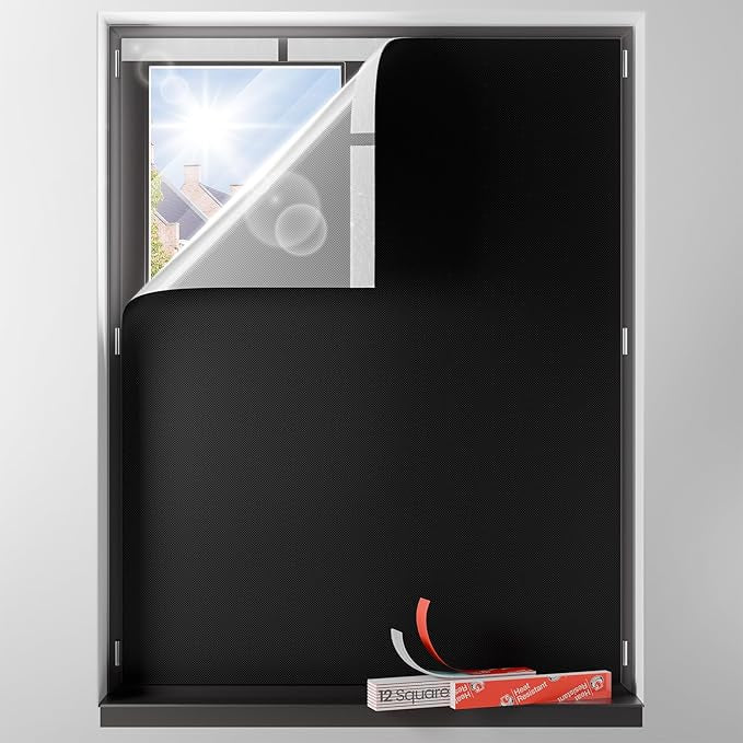 Sumobaby Blackout Curtains for Bedroom Portable 50"x68",No Drill Blackout Shades with Upgraded Hook&Loop Tapes,100% Black Out Window Cover,Thermal Insulated Blinds for Bedroom,Nursery(1 Panel,Black)