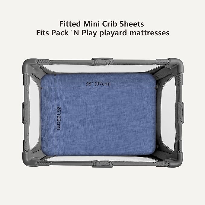 Bearmoss Muslin Mini Crib Sheets for Pack N Play Mattress - 100% Cotton - 38"x26" Soft Breathable Playard Baby Crib Sheets Neutral for Boys Girls - 2 Pack (Blue Elephant)