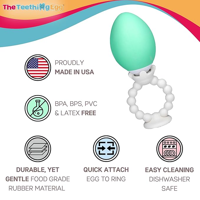 The Teething Egg and Grippie Ring - Baby Development Toys, Teether for 3, 4, 6, 12 Up to 18 Months Old Boy or Girl, Sensory Toys, A Baby Registry Must Have, Blue