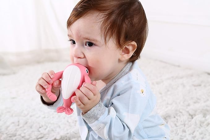 Smily Mia Narwhal Silicone Baby Teething Toys for 3-6 6-12 Months, Teething Relief Toys, Food Grade Silicone Teether Baby Toys, Sensory Toys for Teething Babies, Baby Essential, BPA Free, Pink