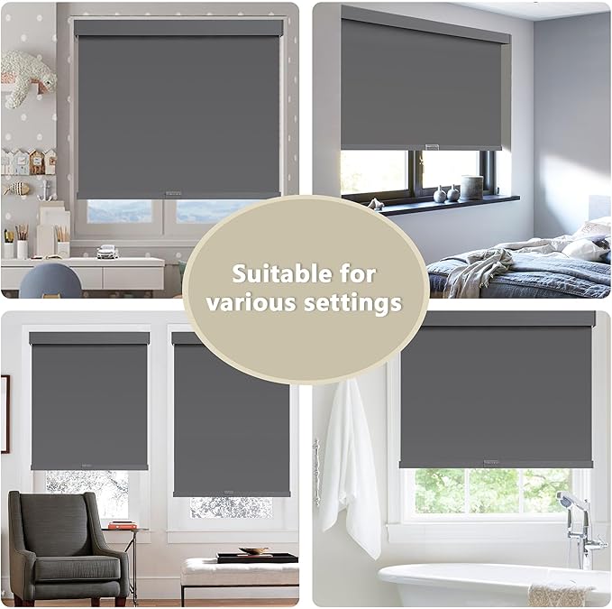 Cordless Blackout Roller Shades Blinds for Windows Free-Stop,Pull Down Room Darkening with Valance,Thermal Insulated Woven Fabric Window Door Blinds for Home,Office,Grey 33.5" W x 72" H