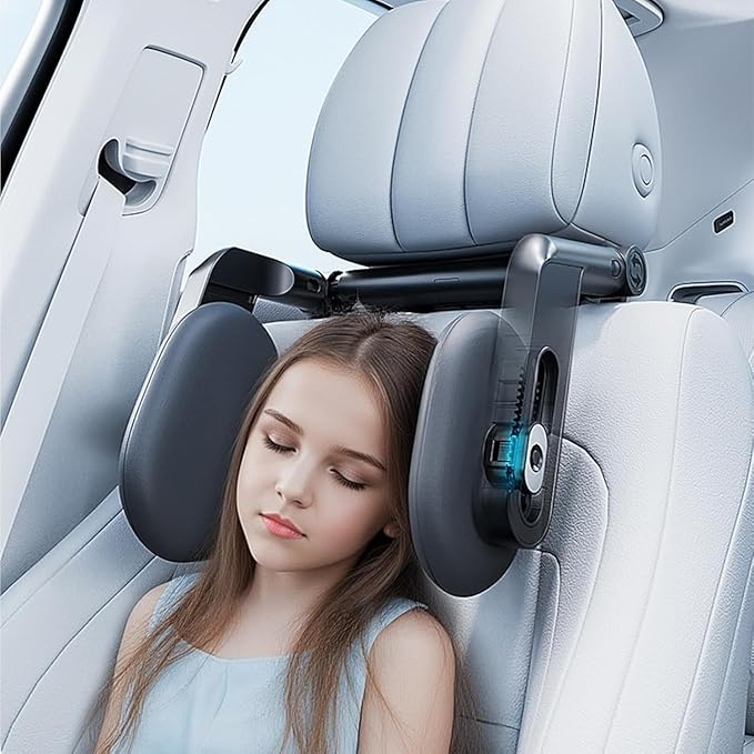 Car Headrest Pillow, 2025 Upgrade 360° Rotating Travel Headrest, 3-Point Linkage Adjustable, Thickened Breathable Memory Foam Headrest, Travel Car Sleeping Pillow for Kids, Adults (Black)