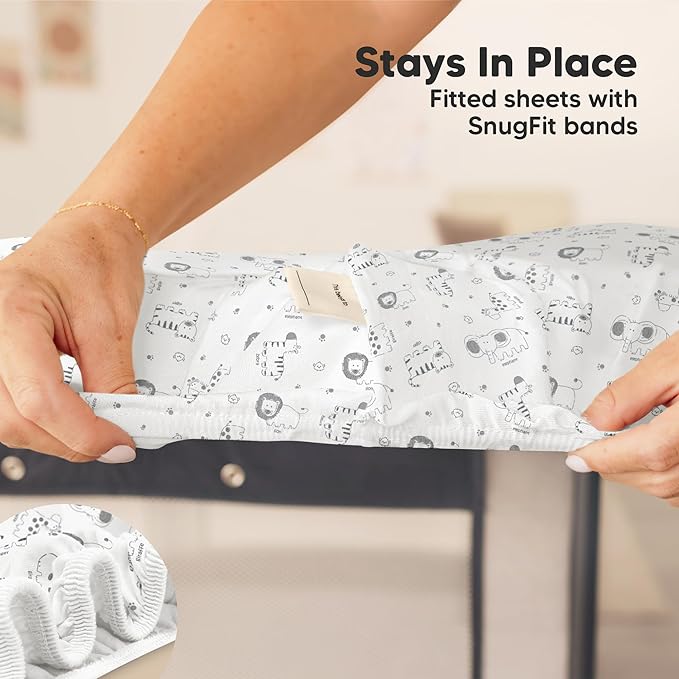 2-Pack Mini Crib Sheets Fitted - 38x26 Pack N Play Sheets for Pack and Play Mattress, Organic Cotton, Soft & Breathable Playard Bedding, Neutral Mini Toddler Bed Cover for Boys, Girls (KeaSafari)