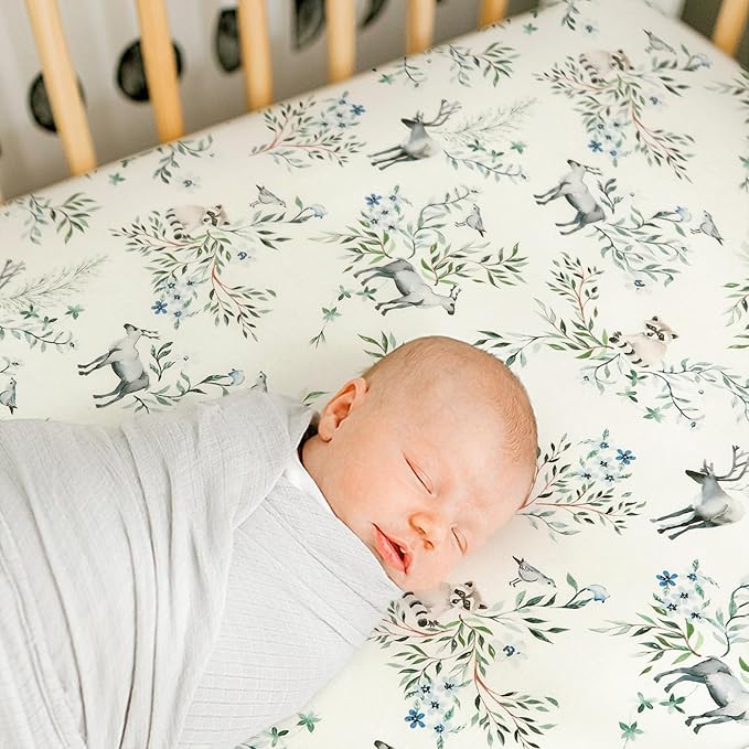 GRSSDER Ultra Soft Jersey Knit Fitted Crib Sheets Set 2 Pack, Breathable Stretchy Material with Deep Pocket, Universal Fit All Standard Crib Mattress Pads Safe and Snug for Boys and Girls