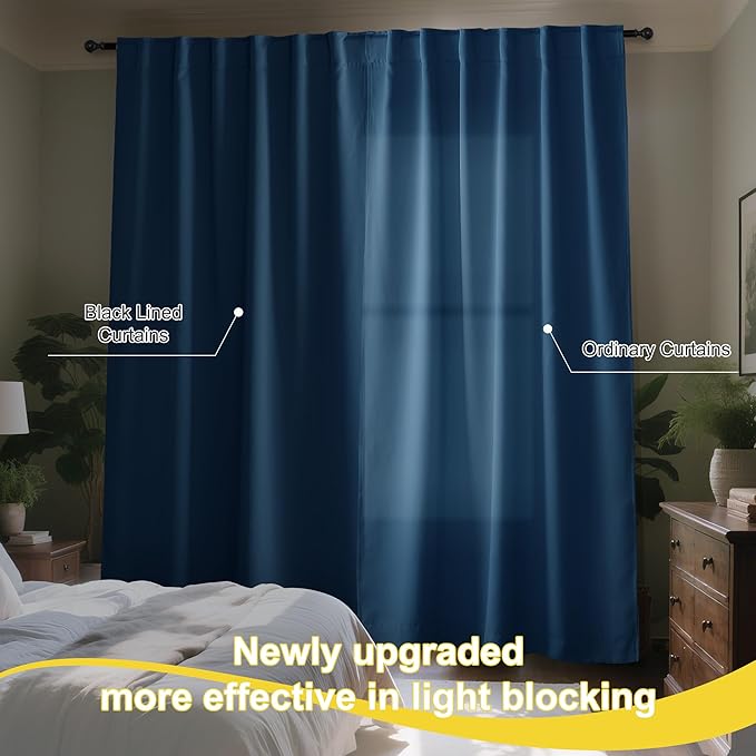 NICETOWN Moroccan Blue 100% Blackout Window Curtain Panels, Cold and Full Light Blocking Drapes with Black Liner for Nursery, 84 Inches Drop Thermal Insulated Draperies, 52 inches Wide, 2 Pieces