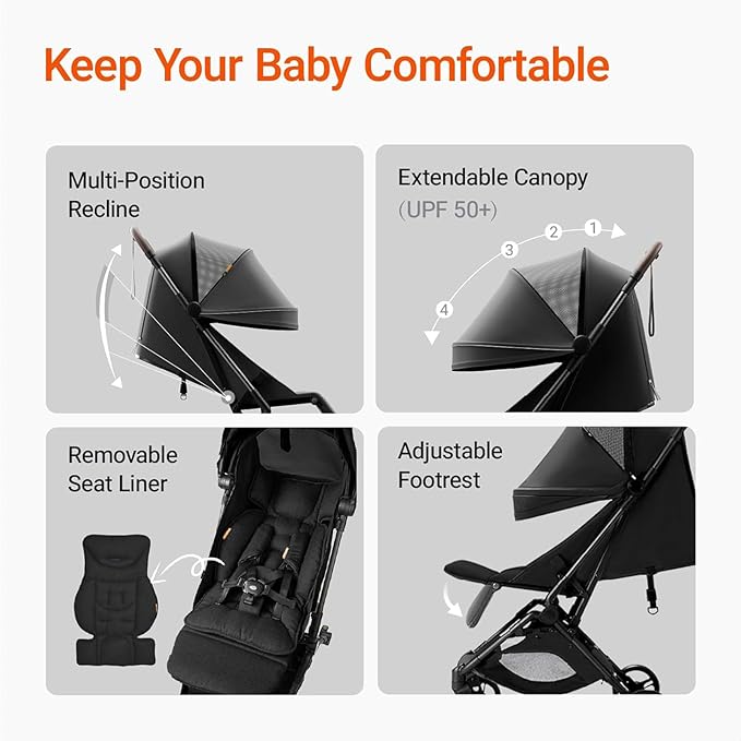 MAMAZING Lightweight Baby Travel Stroller with Carbon Fiber Frame, Compact & Airplane-Friendly, One-Handed Folding Design, 11.6 lbs, Perfect for Toddlers, Organizer & Cushion Included, Jet