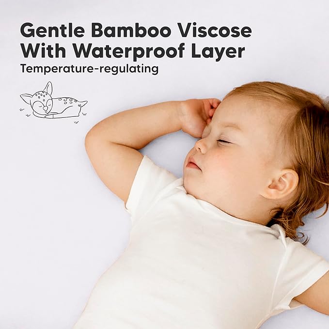 2-Pack Waterproof Pack and Play Sheets, Mini Crib Sheets Fitted for Boy, Girl - 38 x 26 Viscose from Bamboo Pack N Play Mattress Sheets for Graco, Toddler Playard Baby Crib Sheets Neutral (Lilac)