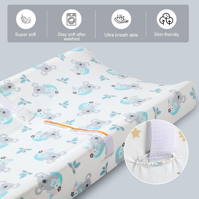 FHMJYH Changing Table Pad Cover Elastic Changing Pad Cover Premium Baby Changing Pad Cover 2 Pack for Boys Girls Soft and Comfortable (Owl and Koala)