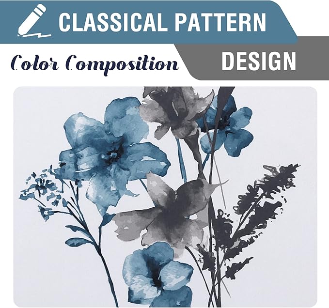 H.VERSAILTEX 100% Blackout Curtains 108 inch Length 2 Panels Set Cattleya Floral Printed Drapes Leah Floral Thermal Curtains for Bedroom with Black Liner Sound Proof Curtains, Grey and Blue