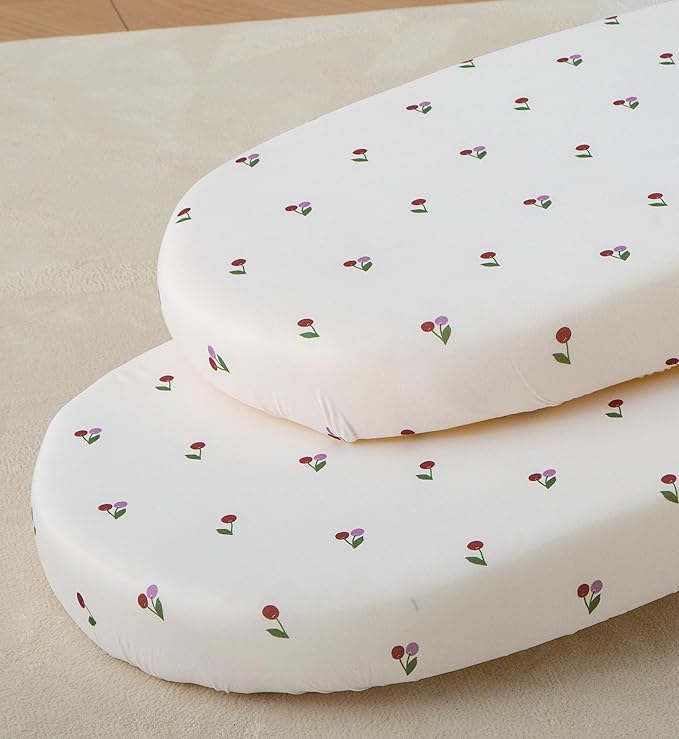 SDY Jersey Cherry Bassinet Sheets for Baby Girls,32 "x 16 "x 4", 2 Pack,Pink Cute Kawaii Standard Oval/Retangle Fitted Bassinet Sheets for Toddler,Super Soft Breathable