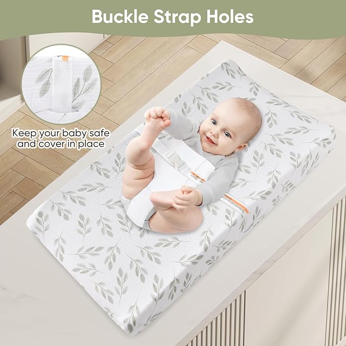 Changing Pad Cover for Baby Girls Boys - 100% Organic Cotton Muslin Changing Pad Sheets with Secure 360° Elastic Fit, Ultra-Soft for Delicate Skin, 2 Pack