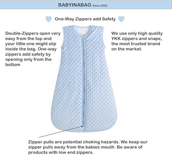 BABYINABAG Very Warm 2.5 Tog Quilted Winter Model Baby Sleep Bag or Sack, Plush Minky Dot for Infants and Toddlers