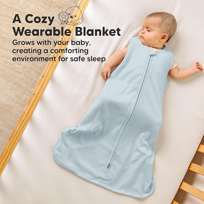 2-Pack Baby Sleep Sacks, Zipper Wearable Blanket - 0.5TOG Organic Cotton, Lightweight, Soft Cozy Infant Sleeping Sack 3-6 months, Easy to Wear Small Newborn Transition Swaddles Sleepsacks (Glacier)