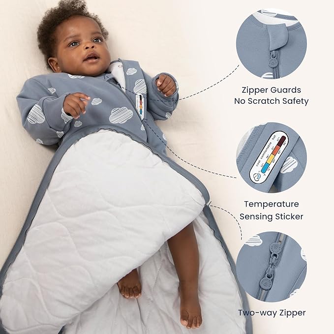 Unisex Sleeping Bag for Babies and Toddlers 1.0 Tog Sleep Sack 0-6 Months, Newborn Sleep Sack, Wearable Blanket Baby, One Piece Long Sleeves, Gifts for Baby