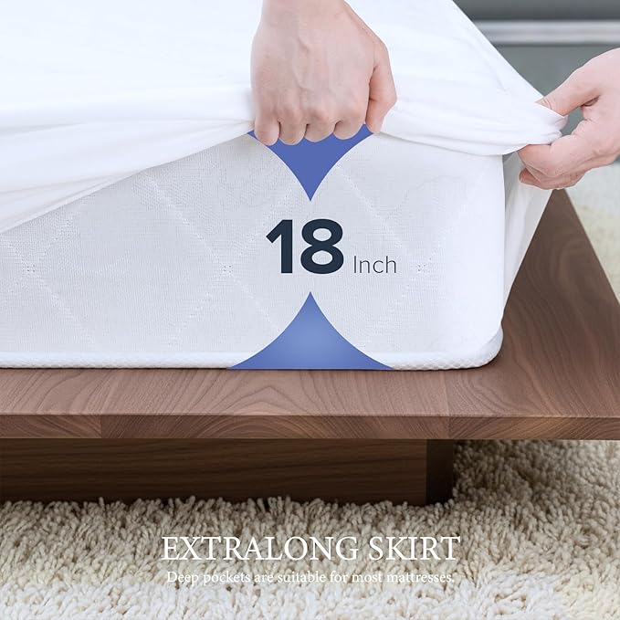 Waterproof Mattress Protector 2 Pillowcase 20''x28'', Queen Mattress Pad, Deep Stretchable Pocket Bed Cover, Machine Washable Soft Breathable Noiseless Mattress Protection