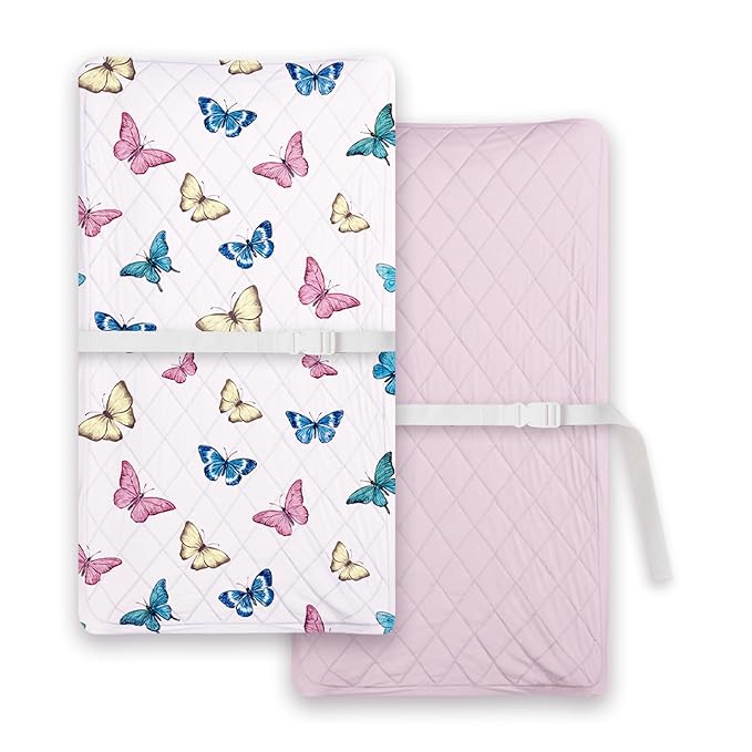 TotChill Light Quilted Changing Pad Cover 2 Pack, Soft Fitted Changing Table Covers for Baby Boys and Girls, Pink Butterfly