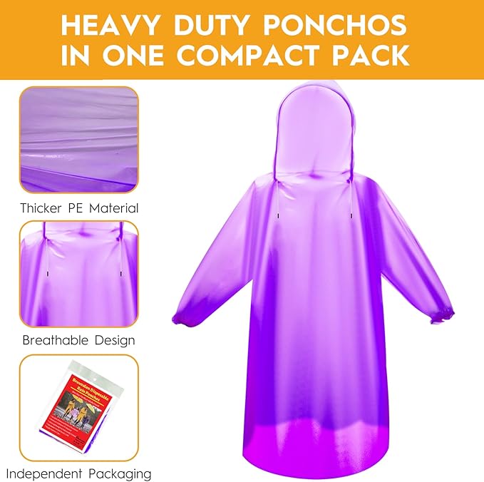 6 & 20 & 50 Pack Disposable Rain Ponchos for Adults/Youth, Waterproof PE Raincoats with Drawstring, Camping/Emergency