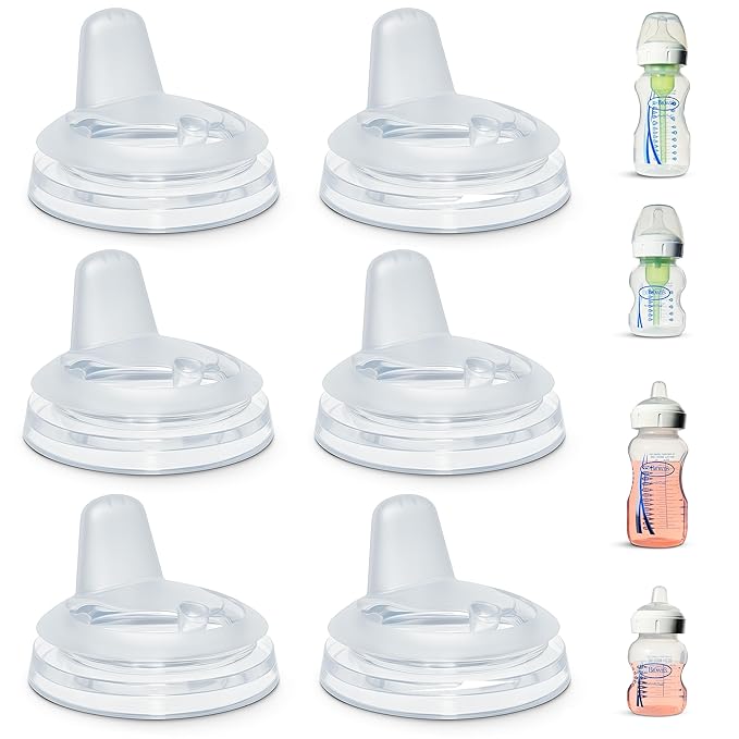 Sippy Spout Nipples for Dr. Brown's Natural Flow Anti-Colic Options+ Wide-Neck Baby Bottles & Glass Bottles, 6-Count, Food Grade Silicone, BPA-Free, Spill-Proof, Convert to Sippy Cup, 4+ Months