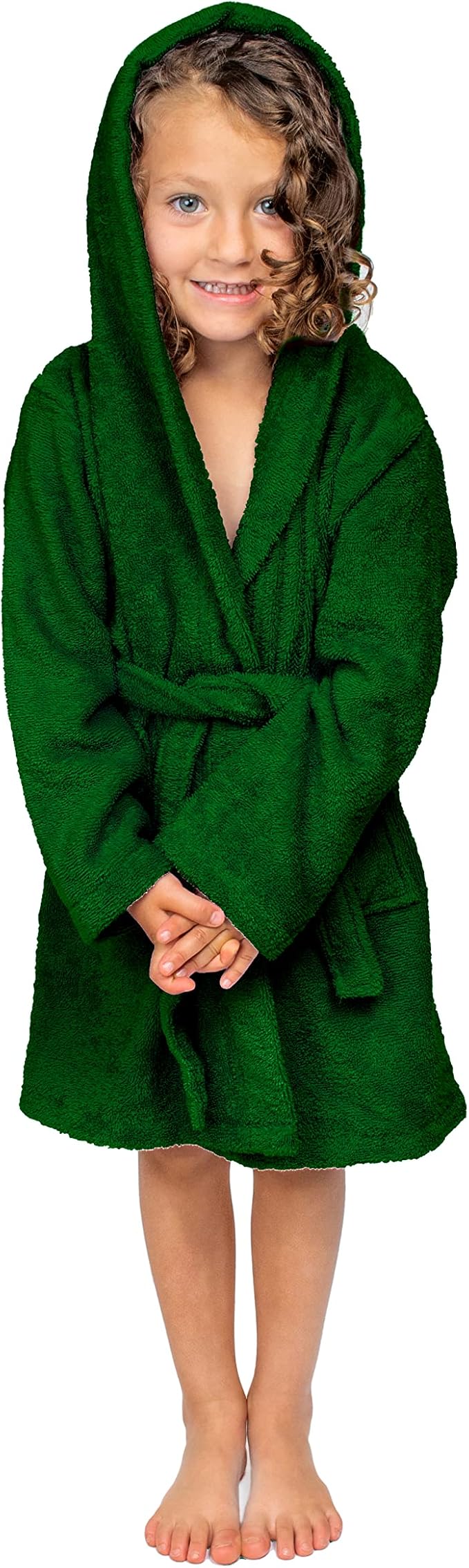 BAGNO MILANO Kids Organic Turkish Cotton Hooded Beach Cover-Up Towel, GOTS Certified, for Boys and Girls (Dark Green, 13-15 Years)