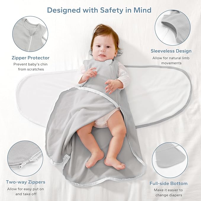 ZIGJOY Swaddle Sleep Sack Newborn 1.5 Tog Fleece Wearable Blanket Baby 6-12 Months - Lightweight MicroFleece Winter Sleeping Sacks Bag for Infant Girl Boy Gifts, Grey