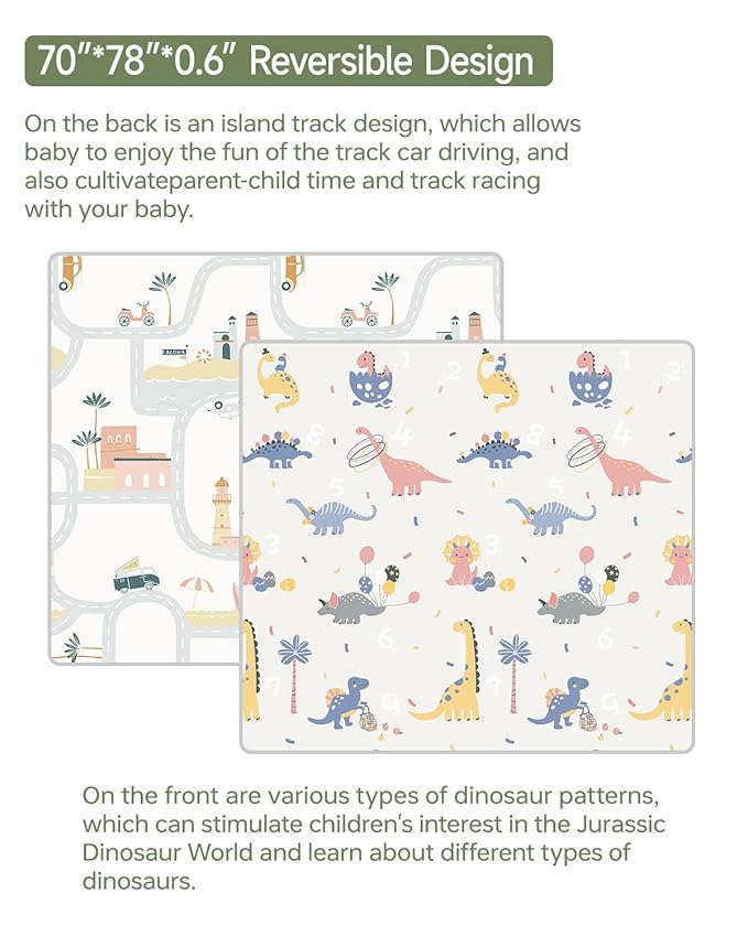 Baby Play Mat Foldable Baby Floor Play Mat 0.6" Thick Soft Foam Playmat for Babies Reversible Waterproof Padded Baby Girl Play Mat Portable Baby Crawling Mat for Indoor Outdoor