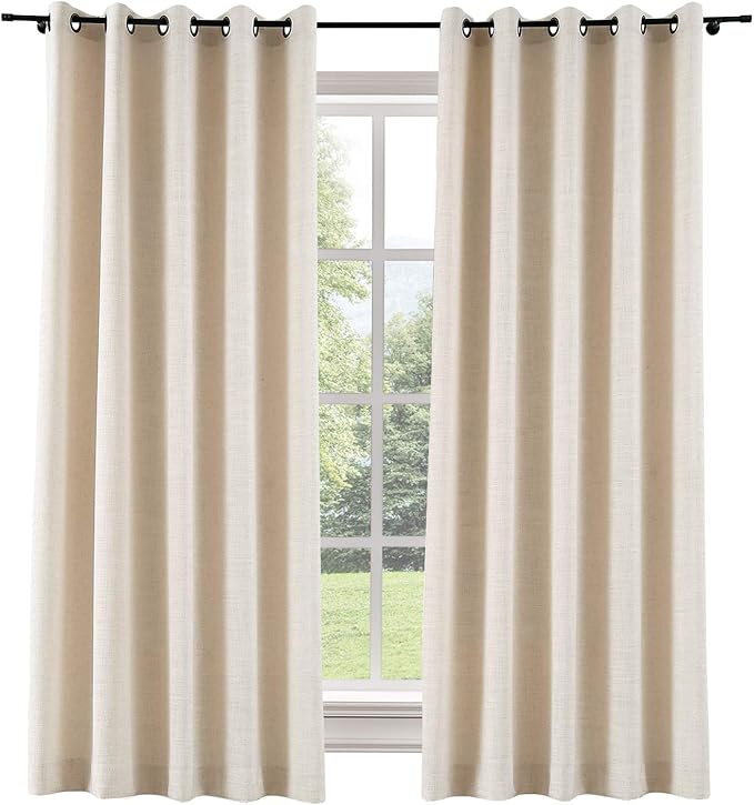 ChadMade 100W x 84L Inch Sand Beige Faux Linen Curtain Drapes with Blackout Lining, Room Darkening Antique Bronze Grommet Curtain for Sliding Glass Door Patio Door Living Room (1 Panel)
