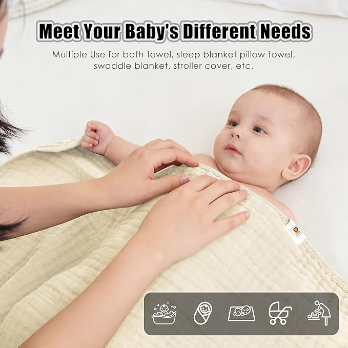 Sunny zzzZZ Muslin Hooded Baby Bath Towels - 3 Pack 100% Cotton Soft Low-Saturation Pastel Towels Including Classic White for Newborns, Infants, Toddlers - 32x32 Inch - Ivory, Brown and White