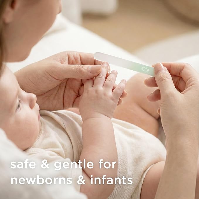 Olababy Glass Nail File for Newborns & Infants 2pk (Mint) | Safe Glass Fingernail Filer with Travel Case